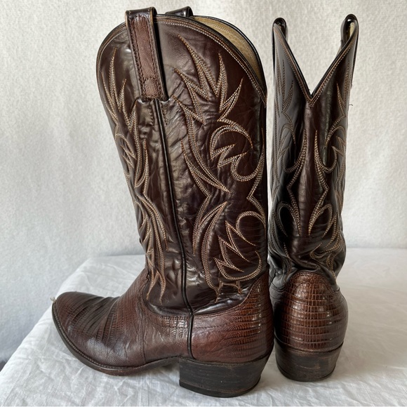 Vintage Dan Post Raleigh Teju Lizard Leather Boots brown mens 10 D Cowboy Boots - Picture 5 of 16